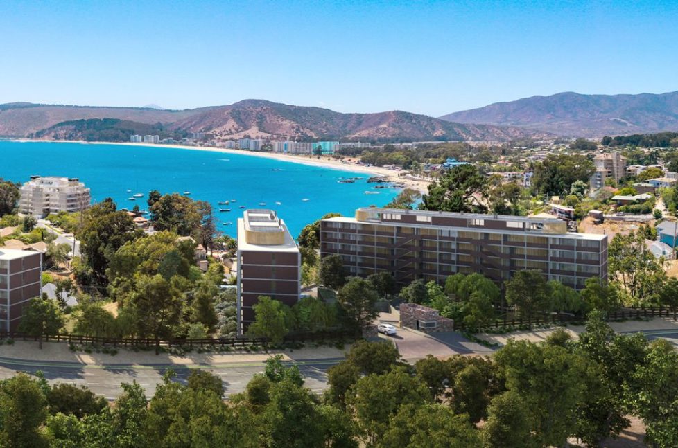 chagual Vista aérea del proyecto Chagual en Papudo Alto, con departamentos junto al mar y entorno costero tranquilo.